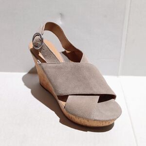 Franco Sarto Suede Wedge Sandals-Size 8-Open Toe-Adjustable Ankle Strap-Taupe